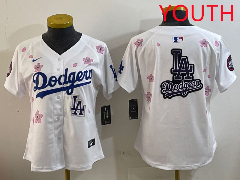 Youth Los Angeles Dodgers Blank White Sakura Edition 2025 Nike MLB Jersey style 24->youth mlb jersey->Youth Jersey